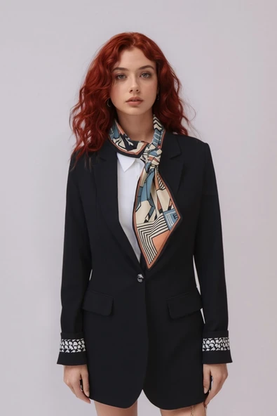 Walkenzo Geometrik At Desenli Modern Tasarım Kadın Kravat Fular ürün görseli 1