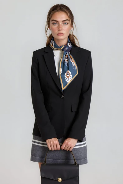 Walkenzo Tüy Desenli Çift Taraflı Kullanıma Uygun Kadın Kravat Fular ürün görseli