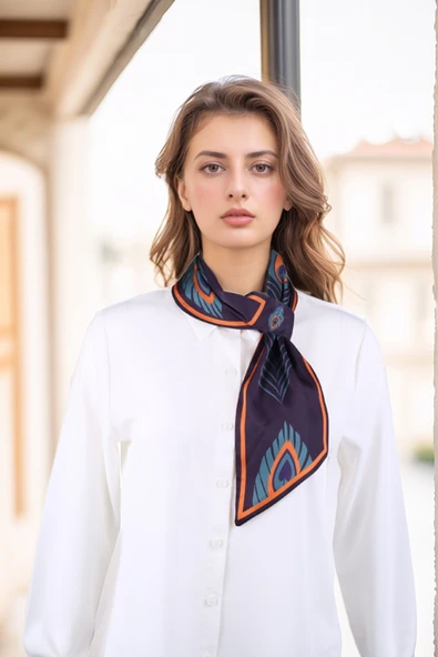 Walkenzo 4823 Tüy Desen Zarif Tasarım Şık Kadın Kravat Fular - Resim 2
