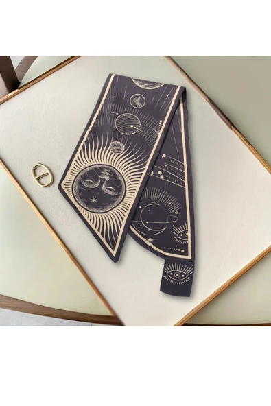 Walkenzo Kozmik Evren Temalı Galaksi Desenli Şık Kadın Kravat Fular - Resim 4