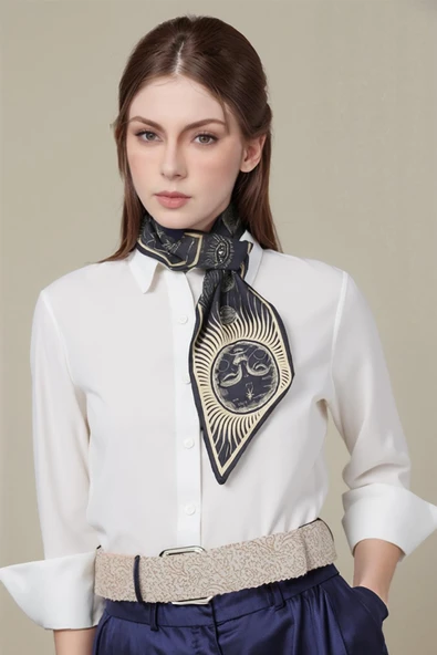 Walkenzo Kozmik Evren Temalı Galaksi Desenli Şık Kadın Kravat Fular ürün görseli