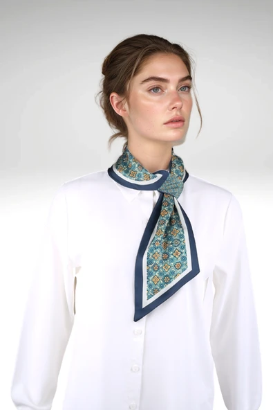 Walkenzo Vintage Esintili Çiçek Desenli Modern Tasarım Kadın Kravat Fular - Resim 2