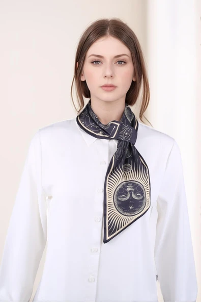 Walkenzo Kozmik Evren Temalı Galaksi Desenli Şık Kadın Kravat Fular - Resim 3