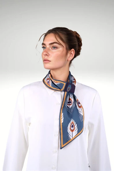 Walkenzo Tüy Desenli Çift Taraflı Kullanıma Uygun Kadın Kravat Fular - Resim 3