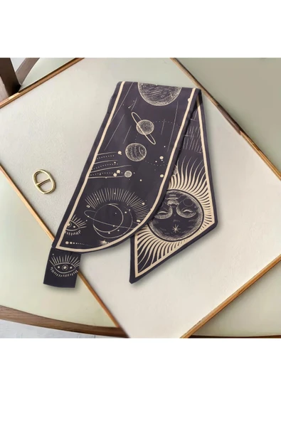 Walkenzo Kozmik Evren Temalı Galaksi Desenli Şık Kadın Kravat Fular - Resim 6