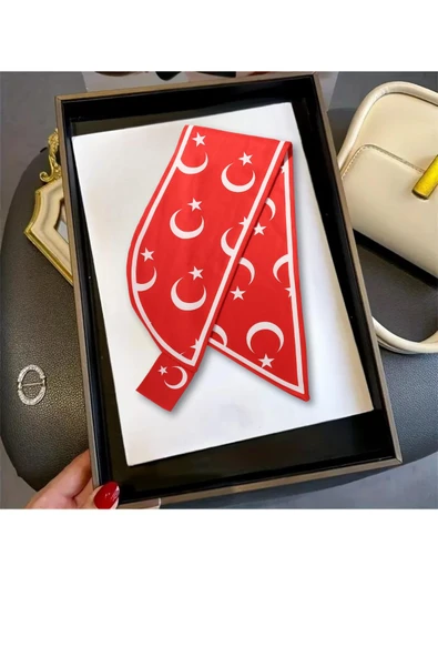 Walkenzo Türk Bayrağı Desenli Şık Kadın Kravat Fular - Resim 6
