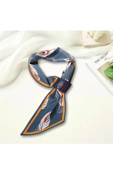 Walkenzo Tüy Desenli Çift Taraflı Kullanıma Uygun Kadın Kravat Fular - Resim 5