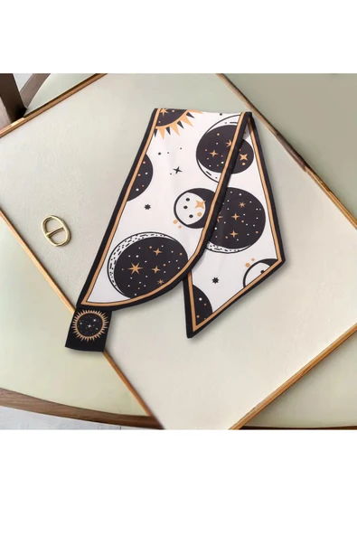 Walkenzo Kozmik Güneş & Gezegen Desenli Şık Kadın Kravat Fular - Resim 6