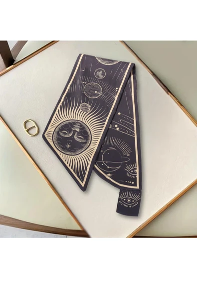 Walkenzo Kozmik Evren Temalı Galaksi Desenli Şık Kadın Kravat Fular - Resim 7