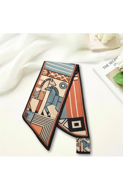 Walkenzo Geometrik At Desenli Modern Tasarım Kadın Kravat Fular - Resim 7