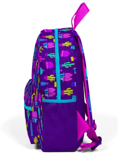 Coral High Kids Mor Pembe Kaktüs Desenli Dört Bölmeli USBli Okul Sırt Çantası 23273 - Resim 2