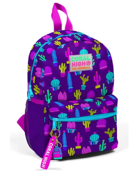 Coral High Kids Mor Pembe Kaktüs Desenli Dört Bölmeli USBli Okul Sırt Çantası 23273 ürün görseli