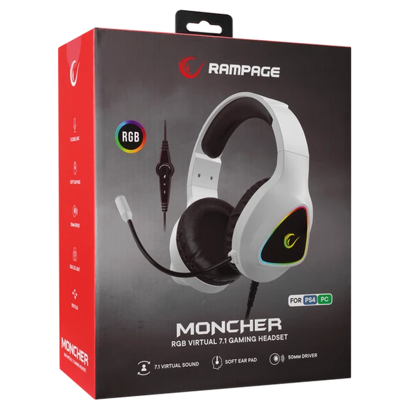 RAMPAGE M7 MONCHER BEYAZ RGB LED USB 7.1 GAMING MİKROFONLU OYUNCU KULAKLIĞI RAMPAGE - 9