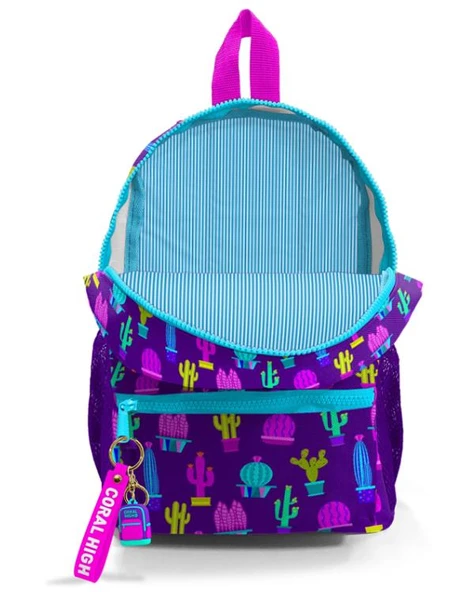 Coral High Kids Mor Pembe Kaktüs Desenli Dört Bölmeli USBli Okul Sırt Çantası 23273 - Resim 3