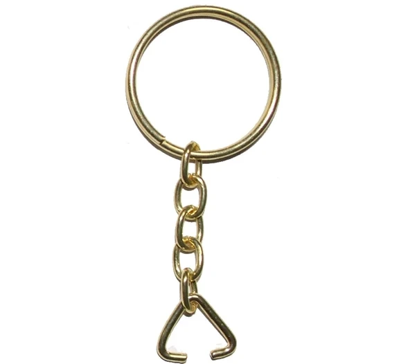 Anahtarlık Halkası, Halka + Zincir + Üçgen, 24mm, Altın, Sarı, 1 Adet ürün görseli