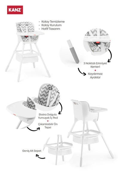 Kanz Seul Sepetli Mama Sandalyesi Beyaz - 3