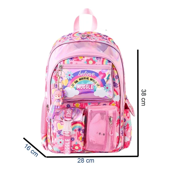 Muggle 3 Bölmeli Believe Magic Sırt Çantası Pembe (MU-5824) - Resim 2