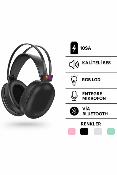 QASUL Disco Pulse Led Işık Ses Bluetooth V5.3 Kablosuz Kulak üstü Kulaklık - Resim 4