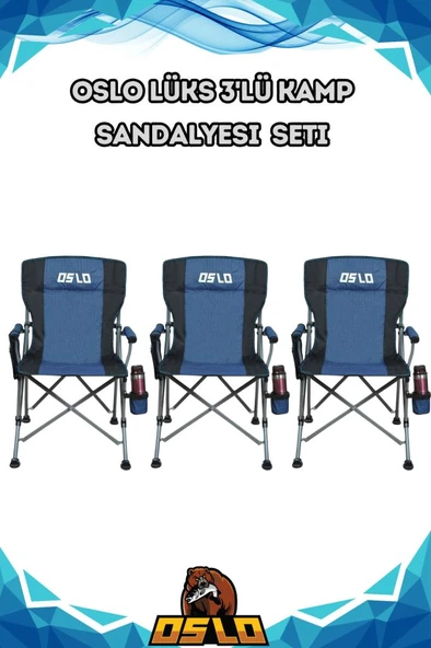 Oslo Lüks 3'lü Kamp Sandalye Seti Mavi ürün görseli