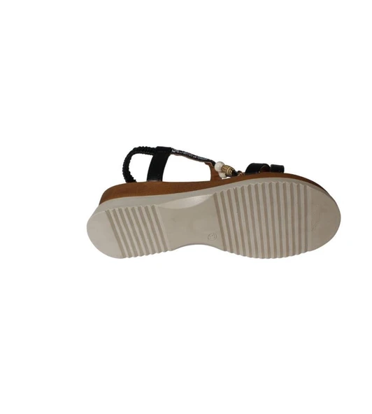 YAZKIŞ Kadın Siyah Ten Üzeri Çapraz Bantlı Taşlı Bileği Lastikli 5cm Dolgu Rahat Taban Sandalet - Resim 9