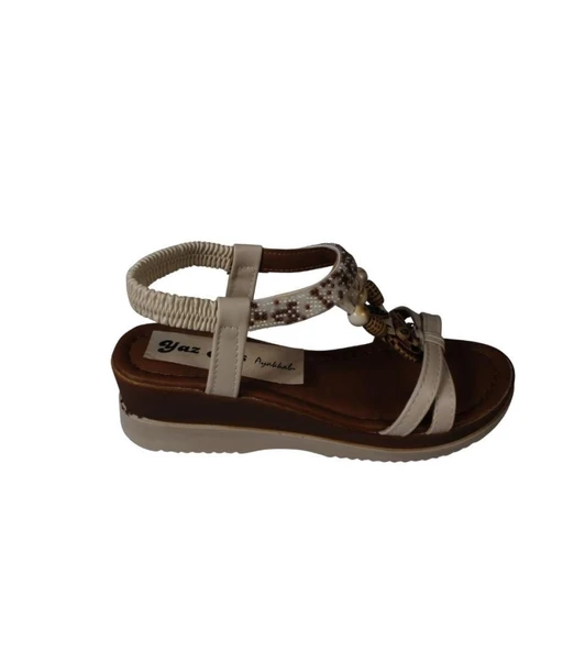 YAZKIŞ Kadın Siyah Ten Üzeri Çapraz Bantlı Taşlı Bileği Lastikli 5cm Dolgu Rahat Taban Sandalet - Resim 6