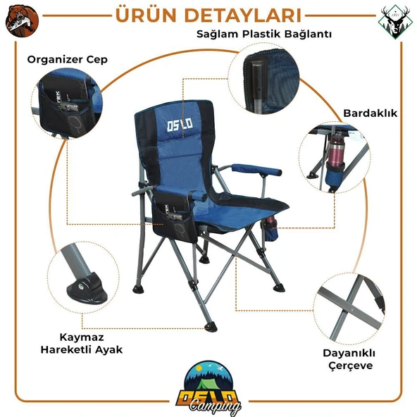 Oslo Lüks 3'lü Kamp Sandalye Seti Mavi - Resim 2