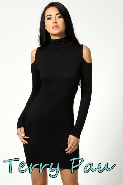 Tegan TP101177 Omuzu Açık Uzun Kollu Elbise