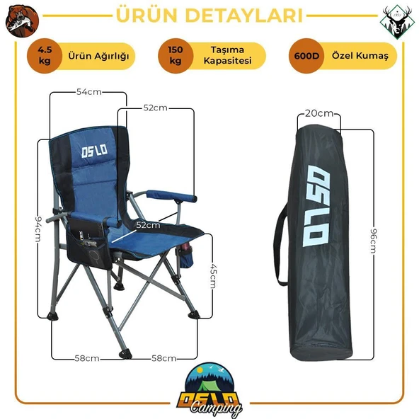 Oslo Lüks 4'iü Kamp Sandalye Seti Mavi - Resim 3