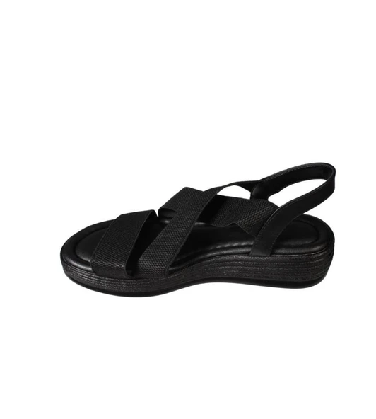 YAZKIŞ Kadın Siyah Ten Çapraz Lastik Bantlı 4cm Rahat Taban Sandalet - Resim 7