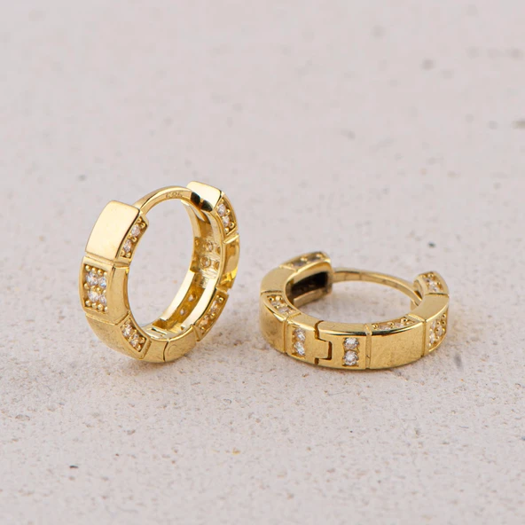 14 Ayar Modern Taşlı Halka Altın Küpe 2,79 gr - 3