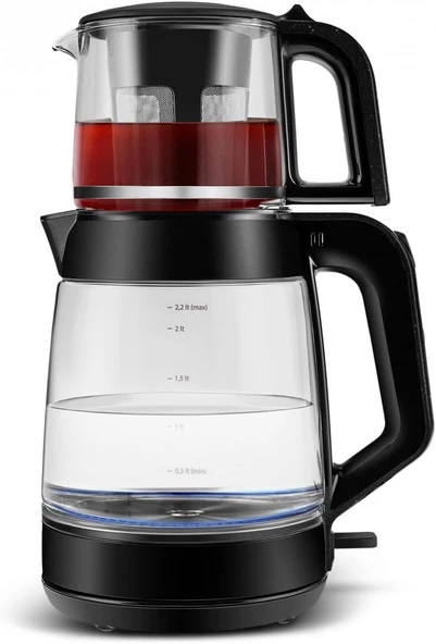 Karaca Glass Tea XL 2 in 1 Cam Çay Makinesi Shiny Black ürün görseli 1