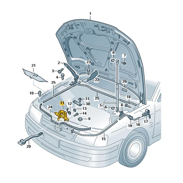 VW Passat B5.5 2001-2005 Motor Kaput Kilit Mekanizması 3B0823509AB - 3