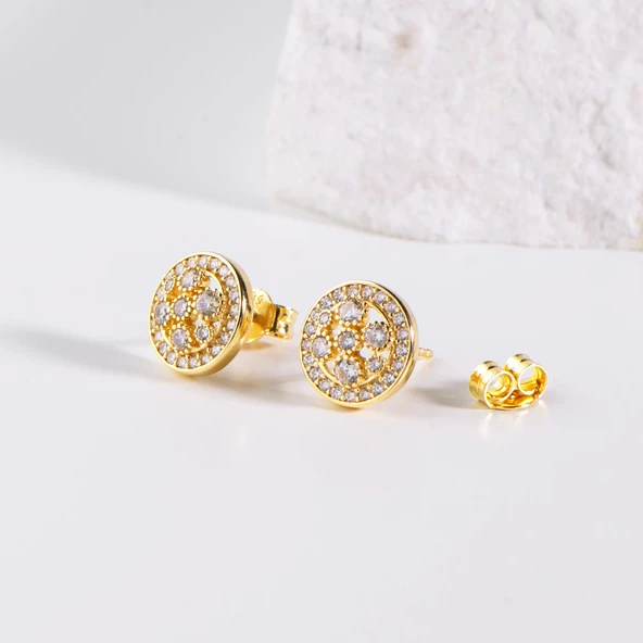 14 Ayar Altın Yuvarlak Taşlı Küpe 2,13 gr - 3