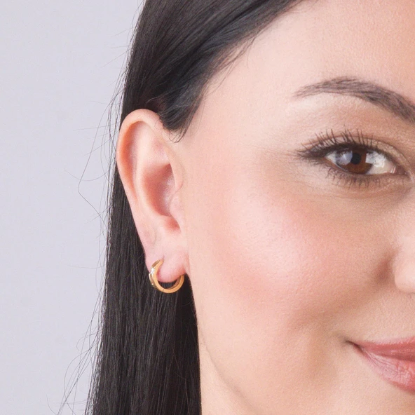 14 Ayar Tek Taş Halka Altın Küpe 1,43 gr - 5