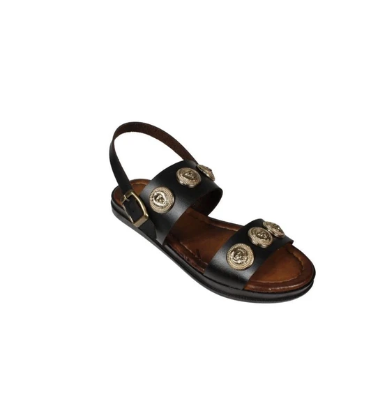 YAZKIŞ Kadın Siyah Taba Cilt Üzeri Altın Detaylı Sandalet - Resim 2