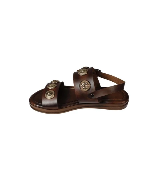 YAZKIŞ Kadın Siyah Taba Cilt Üzeri Altın Detaylı Sandalet - Resim 8