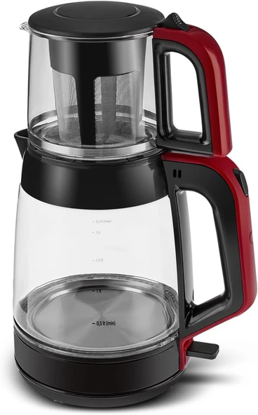 Karaca Glass Tea XL 2 in 1 Cam Çay Makinesi Kırmızı ürün görseli