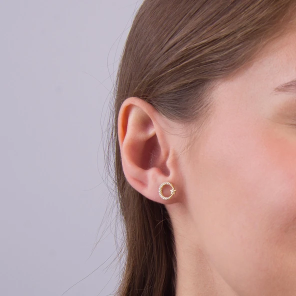 14 Ayar Ay Yıldız Taşlı Altın Küpe 1,11 gr - Resim 5