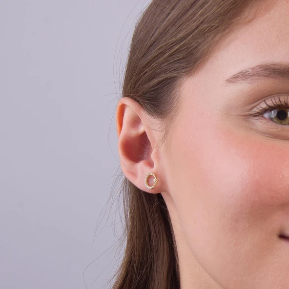 14 Ayar Ay Yıldız Taşlı Altın Küpe 1,11 gr - Resim 4