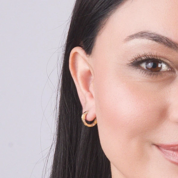 14 Ayar Modern Taşlı Halka Altın Küpe 2,79 gr - 5