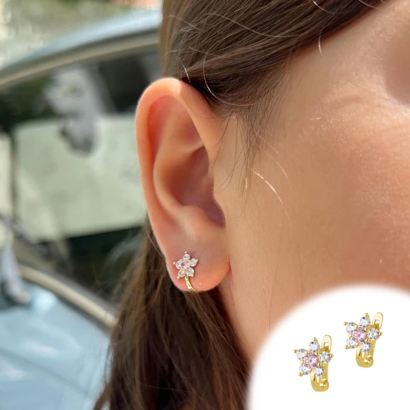 8 Ayar Altın Pembe Taşlı Bebek Küpesi 1,11 gr - 4