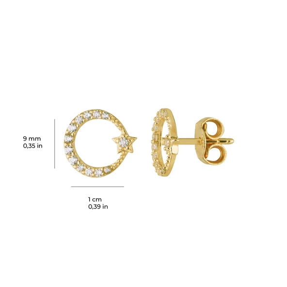 14 Ayar Ay Yıldız Taşlı Altın Küpe 1,11 gr - Resim 3