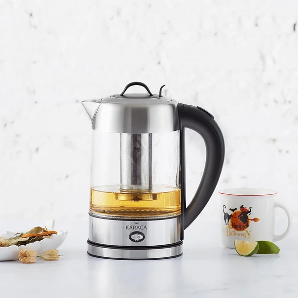 Karaca Cam Inox Bitki Çayı Makinesi ve Su Isıtıcı Kettle 2202, 1.7L Kapasite, 2200W, Paslanmaz Çelik ürün görseli 1