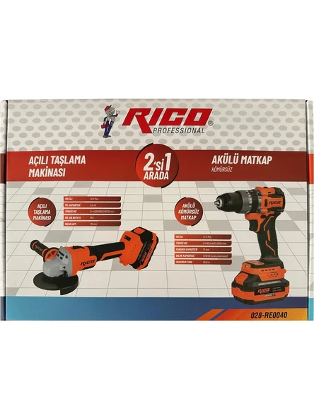 Rico 028-RE0040 Şarjlı Darbeli Matkap ve Şarjlı Avuç Içi Taşlama Seti 4AH 20V - Resim 3