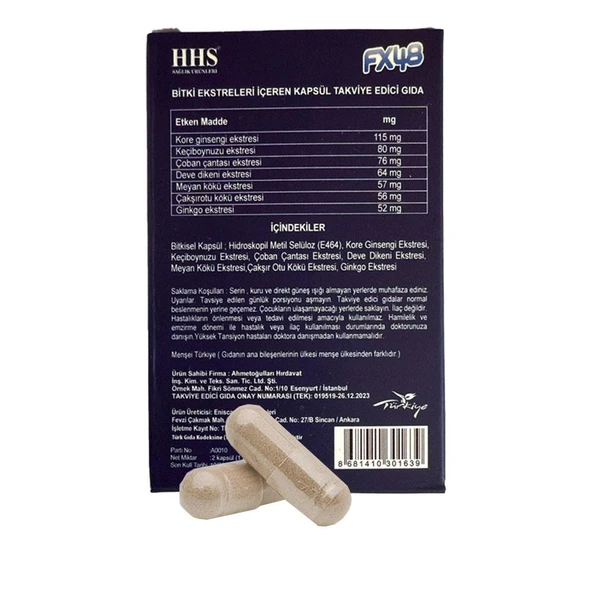 HHS FX48 Bitkisel Takviye Bay Bayan Kapsül 500mg X 2 Kapsül - Resim 3
