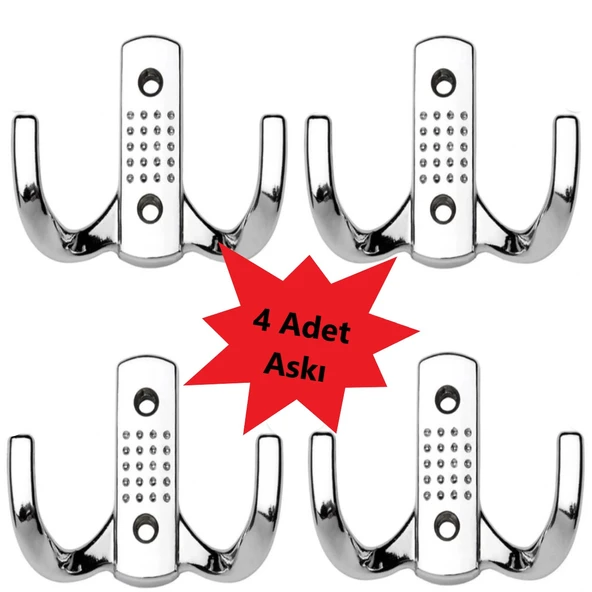 Portmanto Askı Vestiyer Duvar Dolap Elbise Askısı Krom Metal Mobilya 4 Adet - 2