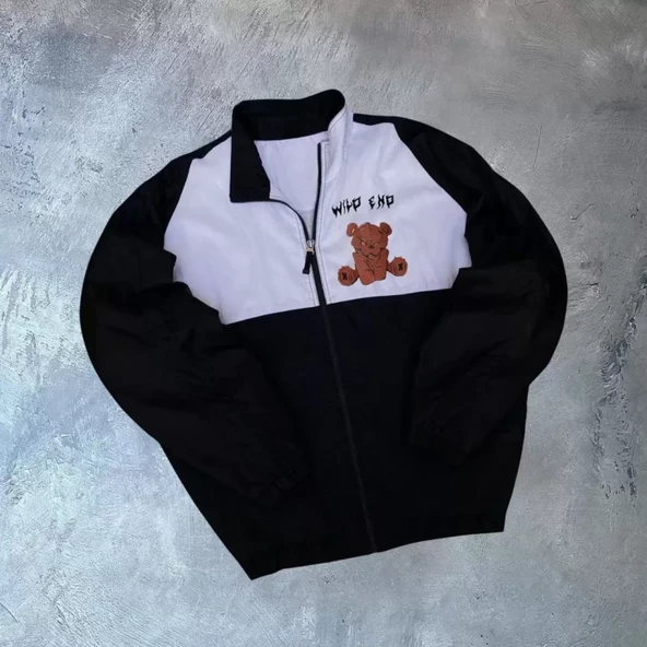 Lucky Life Unisex Uzun Kollu Paraşüt Kumaş Rüzgarlik - Siyah - 2