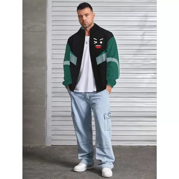 Lucky Life Unisex Uzun Kollu Paraşüt Kumaş Rüzgarlik - Siyah - 2