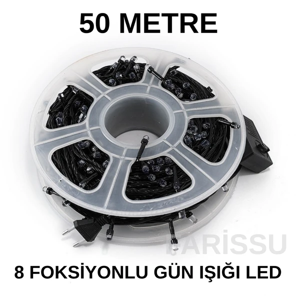 FİŞLİ 50 Metre Dekoratif LED Işıklar - Dış Mekan Yılbaşı ve Süsleme Aydınlatması (8 Fonksiyonlu Gün Işığı)