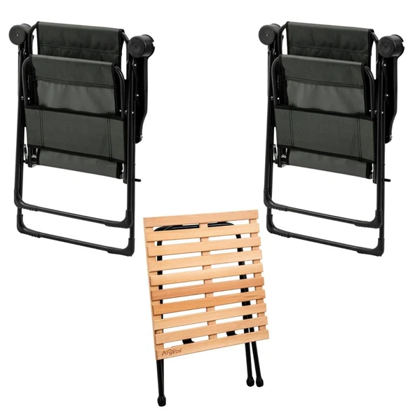 2 Adet Katlanır Kamp Sandalyesi ve Masa Seti - Rest - Taşıma Çantalı - Haki - 130 KG Taşıma - Resim 2